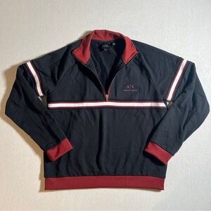 Armani Exchange Pullover Half Zip Sweatshirt in Black + Red, Men’s Medium